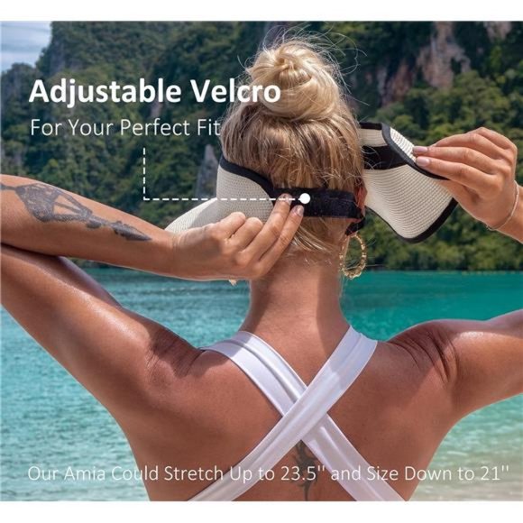 New Sun Visor Hats for Wome  Summer Ponytail Foldable Straw‎ Beach Hat UPF 50+ - Picture 3 of 4